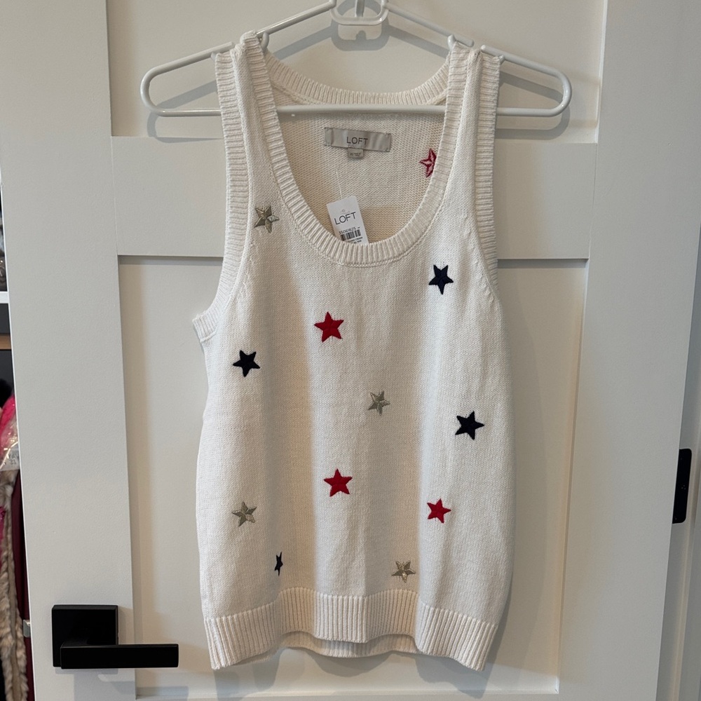 LOFT Ivory Tank Top with Star Details